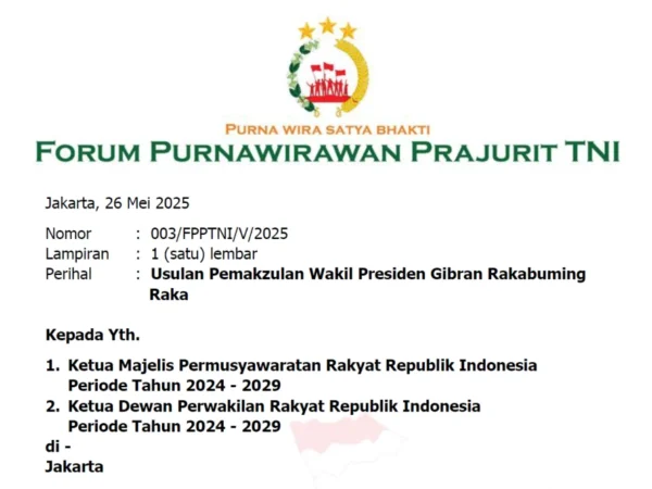 DPR Resmi Terima Surat Pemakzulan Gibran, Proses Selanjutnya Bergantung Rapat Paripurna
