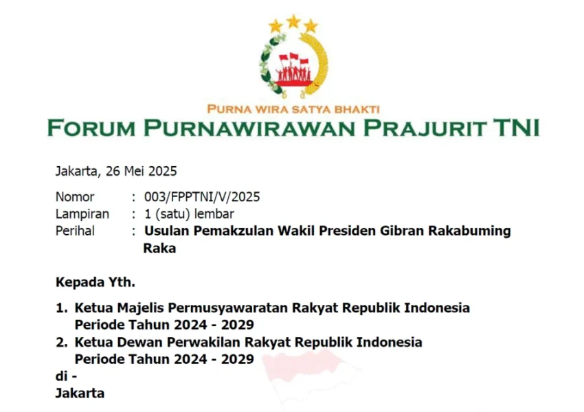 DPR Resmi Terima Surat Pemakzulan Gibran, Proses Selanjutnya Bergantung Rapat Paripurna