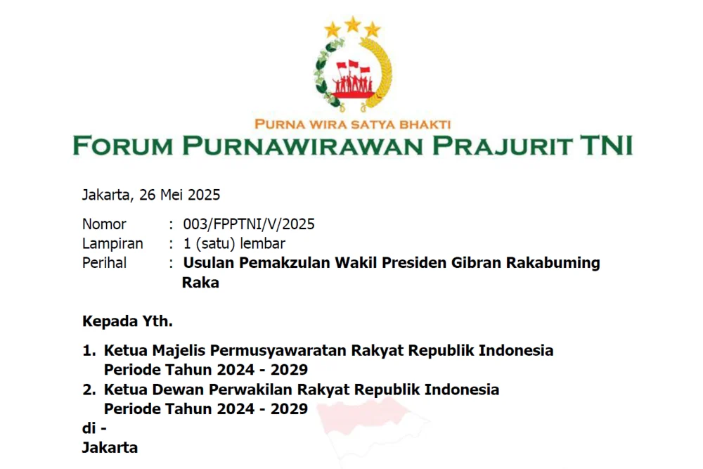 DPR Resmi Terima Surat Pemakzulan Gibran, Proses Selanjutnya Bergantung Rapat Paripurna