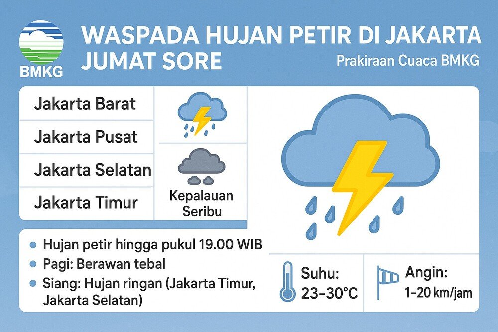 Waspada Hujan Petir di Jakarta Jumat Sore, Ini Rincian Prakiraan Cuaca BMKG